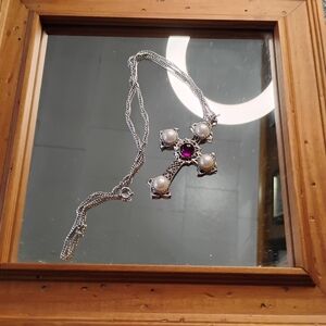 Sarah Coventry Silver Necklace with Purple and White Accents
